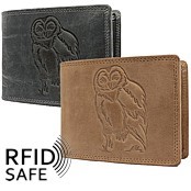 Bild von Naturlederportemonnaie Eule RFID safe Querformat
