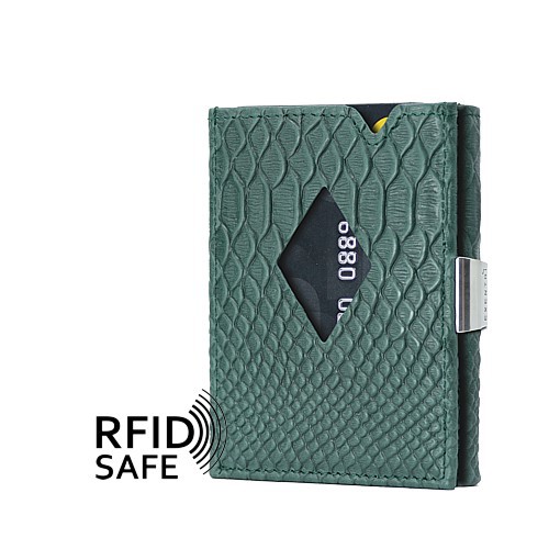 EXENTRI Leather Trifold Wallet With RFID Blocking - Stainless Steel Locking Clip, Desert Cobra Design