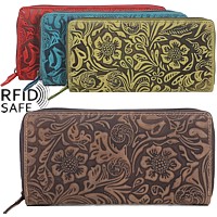 Bild von Naturleder Reissverschlussbörse FLOWER RFID safe