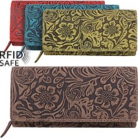 Bild von Naturleder Damenportemonnaie FLOWER L RFID safe