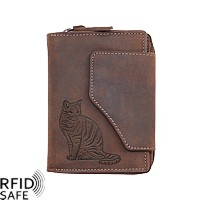 Bild von Naturleder Reissverschlussbörse Katze L  RFID safe