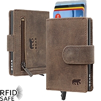 Bild von Naturleder Kartenetui / Portemonnaie RFID safe Bear Design