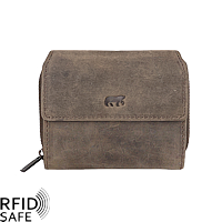 Bild von Naturleder Reissverschlussbörse RFID safe Bear Design